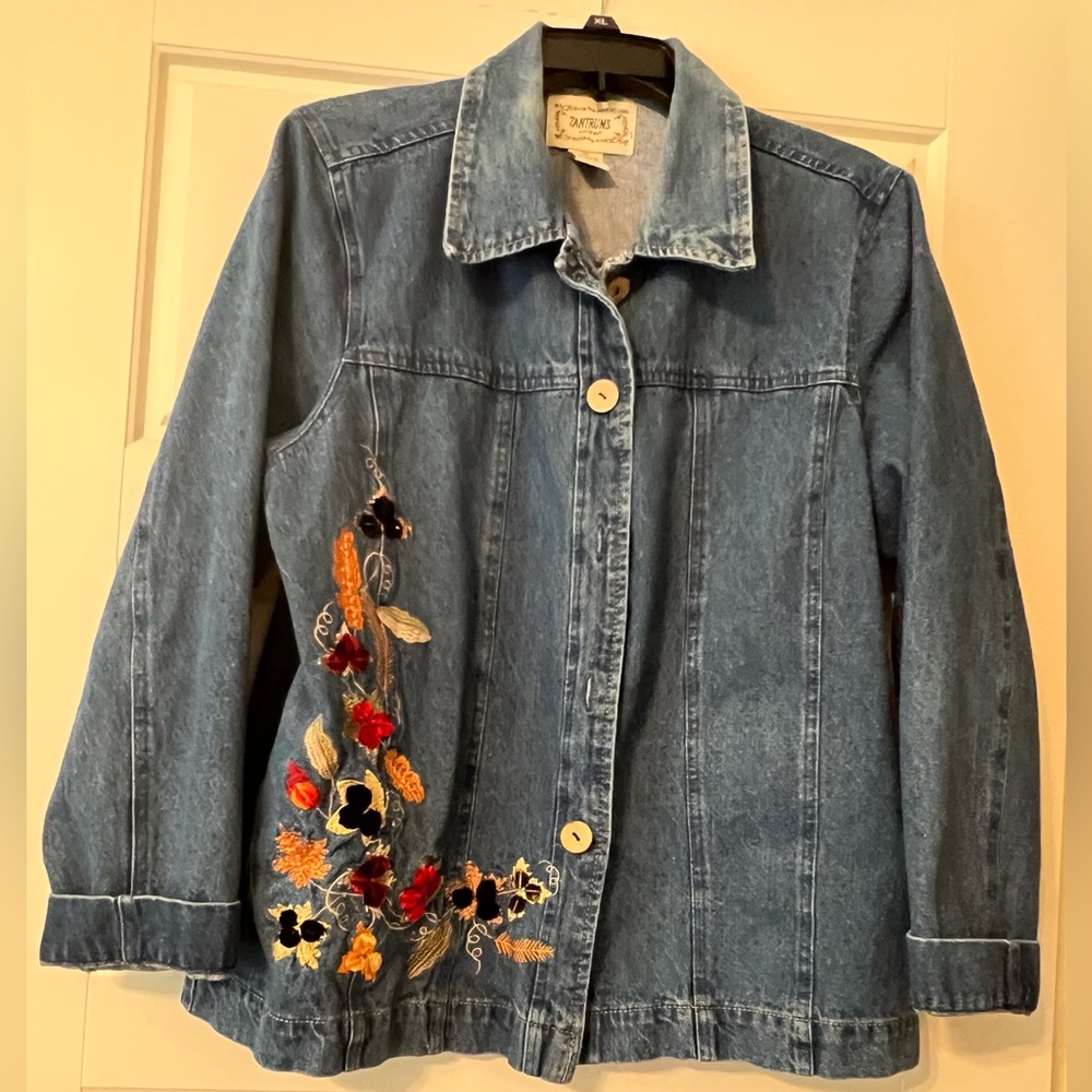 Tantrums Blue Denim Jacket with Colorful Embroidery